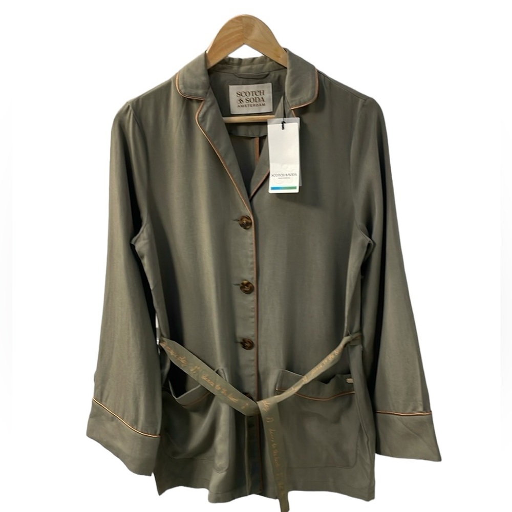NWT Scotch & Soda Pyjama Loose Fit Belted Blazer Green Army Size Extra Small